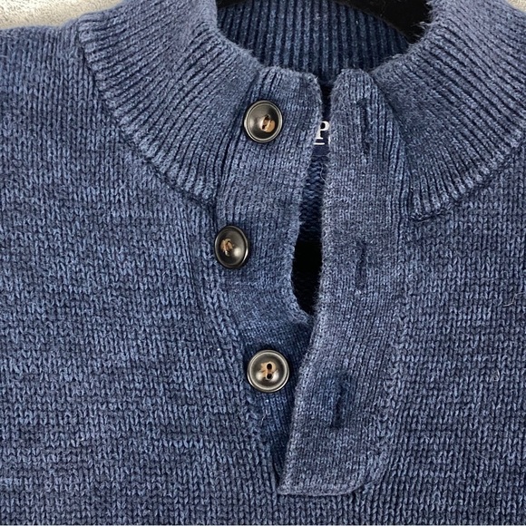 Chaps Mock Neck Sweater Sz Large Cotton Blue Stripe - Picture 3 of 9